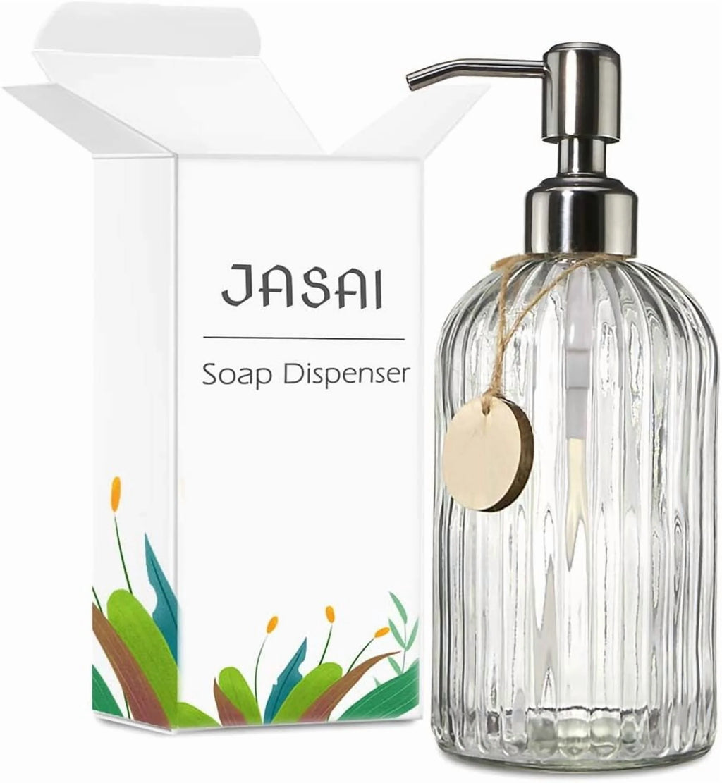 18 Oz Clear Glass Soap Dispenser with Rust-resistant Stainless Steel Pump Refillable Liquid Hand soap Dispenser for Bathroom Well-crafted Kitchen Soap Dispenser – Clear-View Organization for Flexible Room-to-Room Use