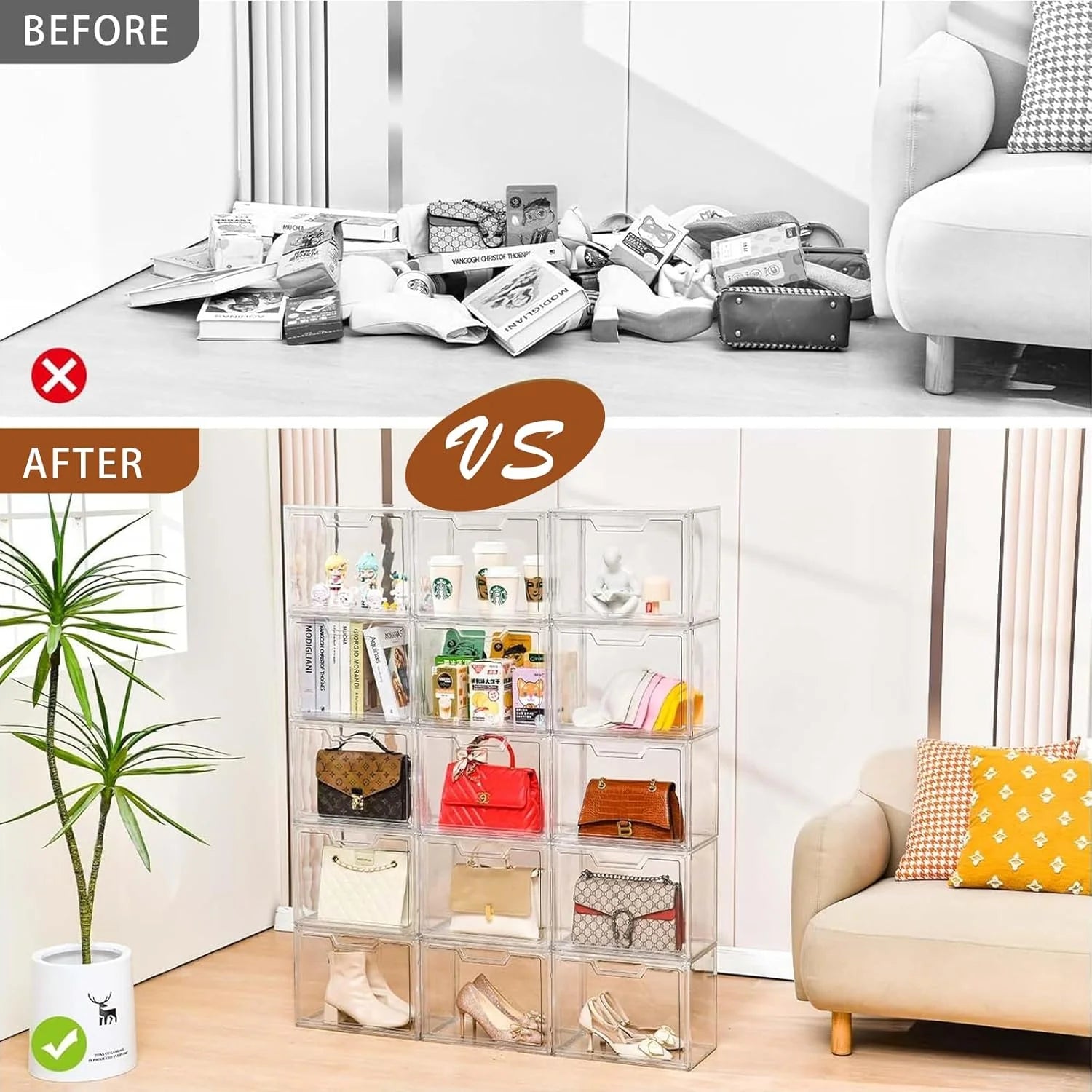 3 Pack Clear Storage Bins with Lids Storage Containers with Magnetic Door Stackable Acrylic Display Case for Handbags Cosmetic Multifunctional Storage Boxes for Dorm Living Room Bedroom Storage – Stackable Organization for Flexible Room-to-Room Use