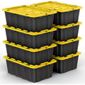 8 PACK of Medium 12 Gallon Plastic Storage Bin Tote Organizing Container with Ultra Durable Secure Latching Lids Stackable Extra Strength Clear with Built in Handle - Black and Yellow – Stackable Organization for Flexible Room-to-Room Use