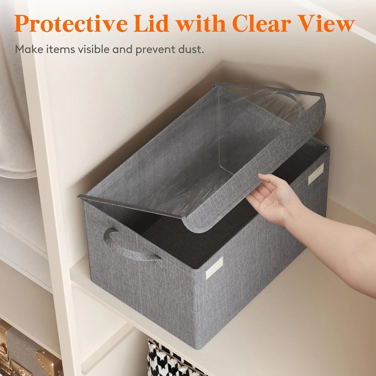 Fabric Storage Boxes 6 Pcs Stackable Storage Bins with Clear Lids Foldable Oxford Cloth Cube Closet Organizer Baskets Clothes Containers for Towels Blankets Books Light Grey-Large – Foldable Space-Saving Design for Flexible Room-to-Room Use