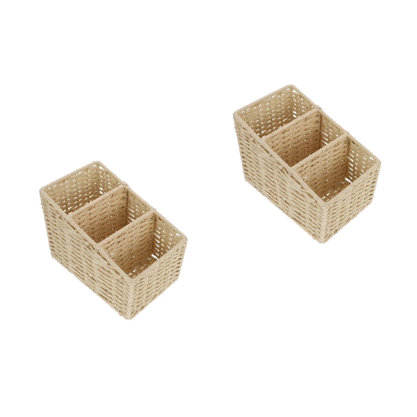 2pcs Woven 3 Compartments Woven Storage Box Bin Makeup Container Cube Organizer Divider for Home Bathroom Bedroom Closet Table Remote Beige – Everyday Household Format for Flexible Room-to-Room Use