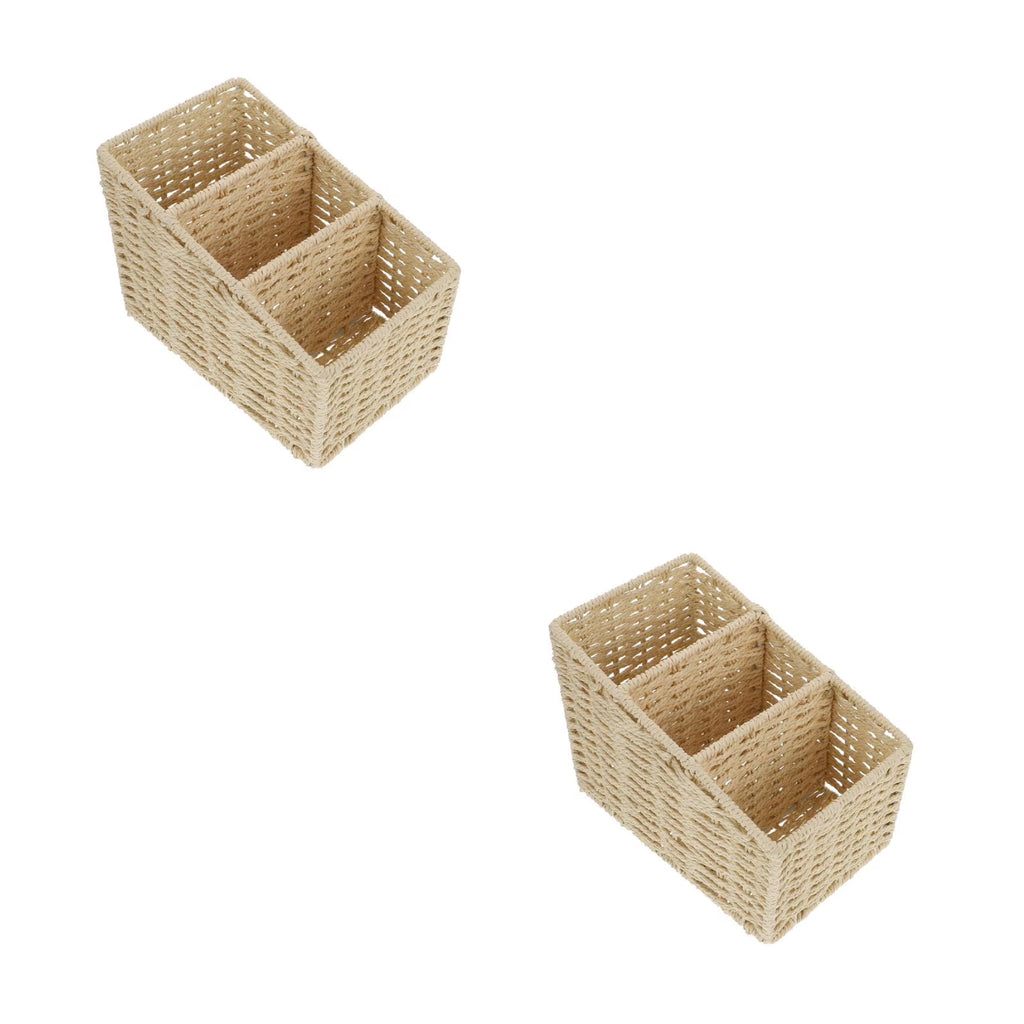 2pcs Woven 3 Compartments Woven Storage Box Bin Makeup Container Cube Organizer Divider for Home Bathroom Bedroom Closet Table Remote Beige – Everyday Household Format for Flexible Room-to-Room Use