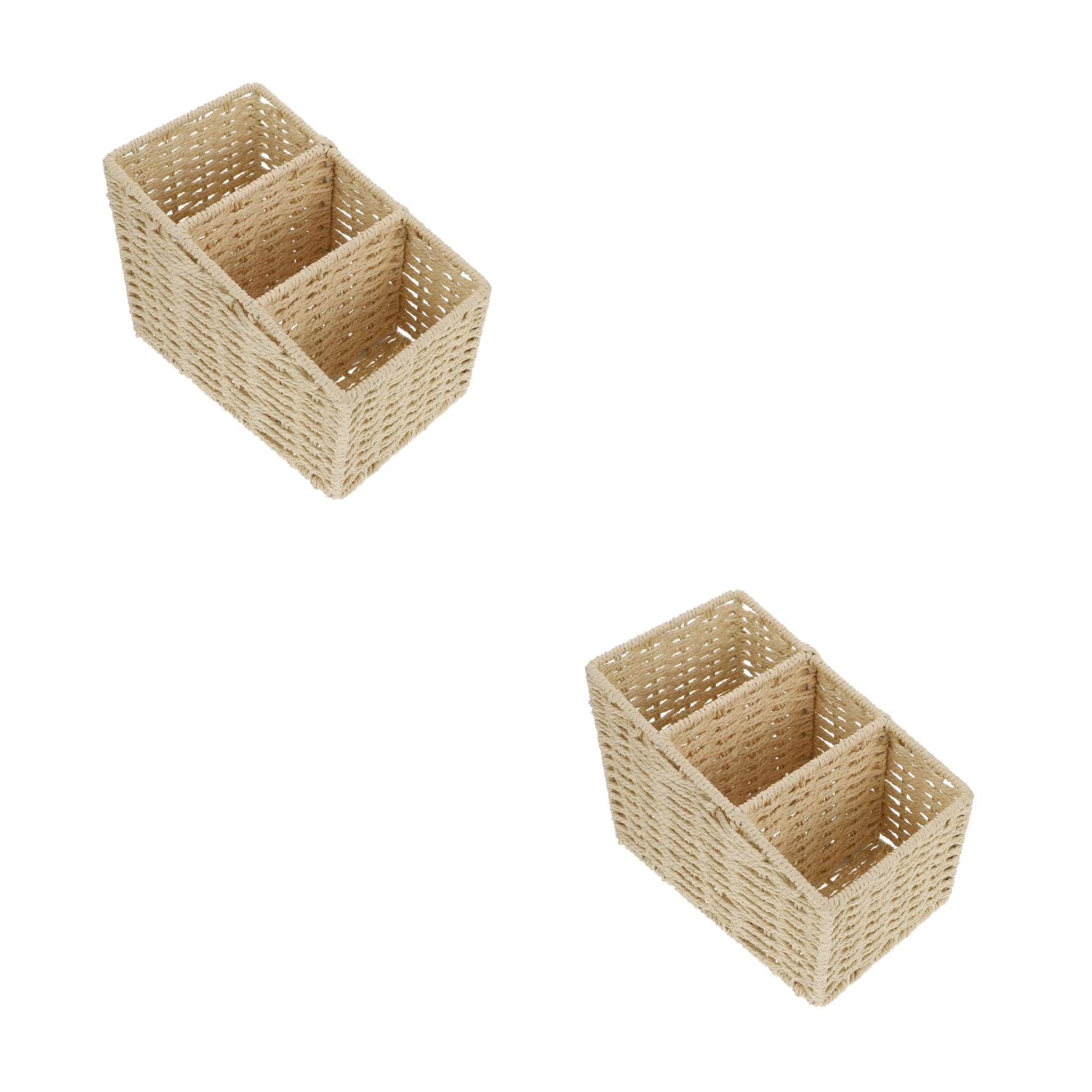 2pcs Woven 3 Compartments Woven Storage Box Bin Makeup Container Cube Organizer Divider for Home Bathroom Bedroom Closet Table Remote Beige – Everyday Household Format for Flexible Room-to-Room Use