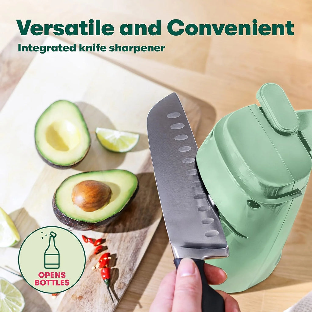Electric Can Opener and Knife Sharpener Multifunctional Jar and Bottle Opener with Removable Cutting Lever and Cord Storage Stainless Steel Blade, – Durable Stainless Steel Construction for Flexible Room-to-Room Use – Catalog Item 123