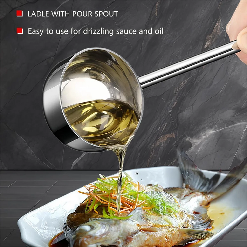 Small Soup Ladle Stainless Steel Metal Deep Spoon with Pour Spout 2 Oz Long Handle Gravy Ladles Heat- 10.5 Inch – Convenient Carry Handles for Flexible Room-to-Room Use