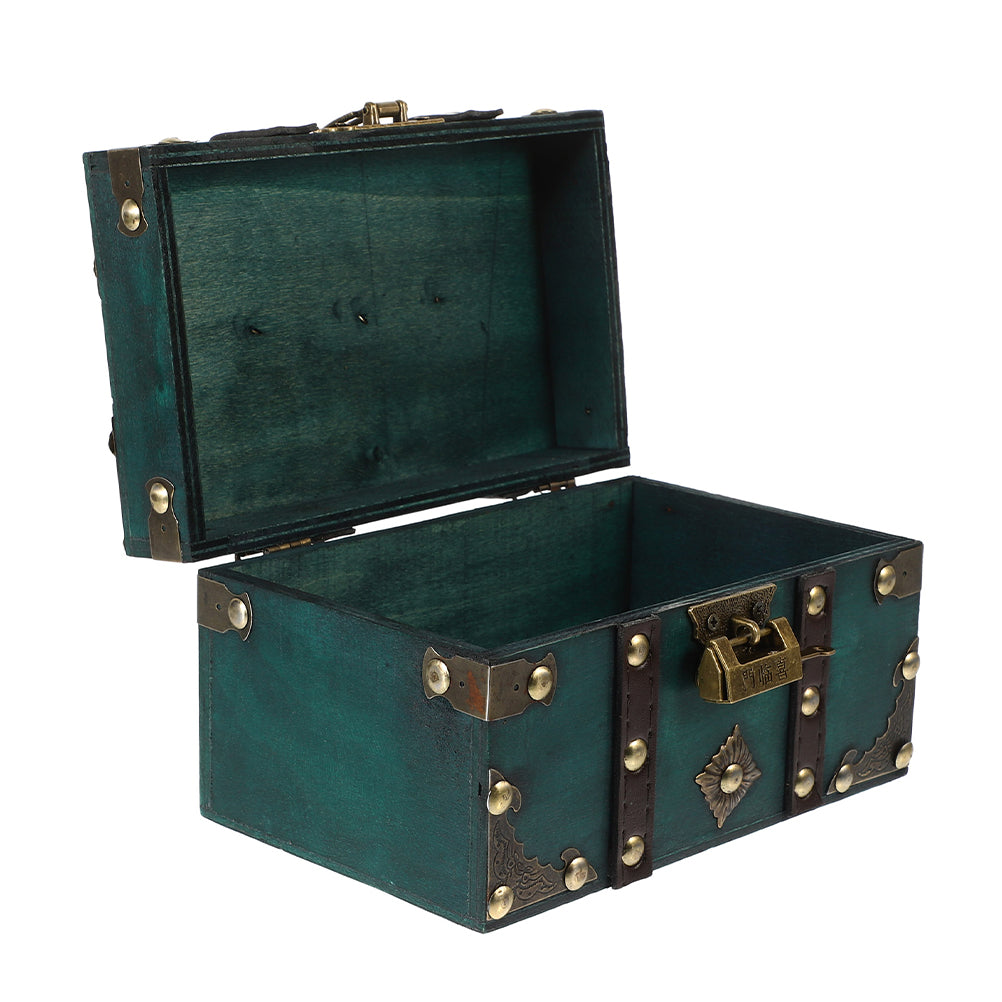 Wooden Storage Box Keepsake Stash Photo Treasure Chest Crate Dark Green – Natural-Look Construction for Flexible Room-to-Room Use