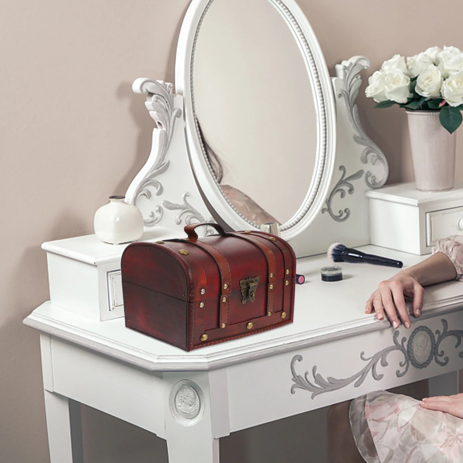 Vintage Storage Container Antique Decorative Boxes with Lids Travel – Secure Lid Design for Flexible Room-to-Room Use