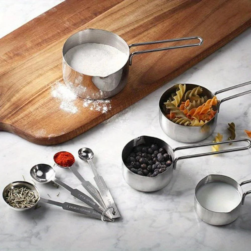 Stainless Steel Measuring Spoons and Measuring Cups Kitchen Tools for Drying and Liquid Ingredients Cooking and Baking Categories Measuring Spoons Measuring Cups Scale Bowls – Durable Stainless Steel Construction for Flexible Room-to-Room Use
