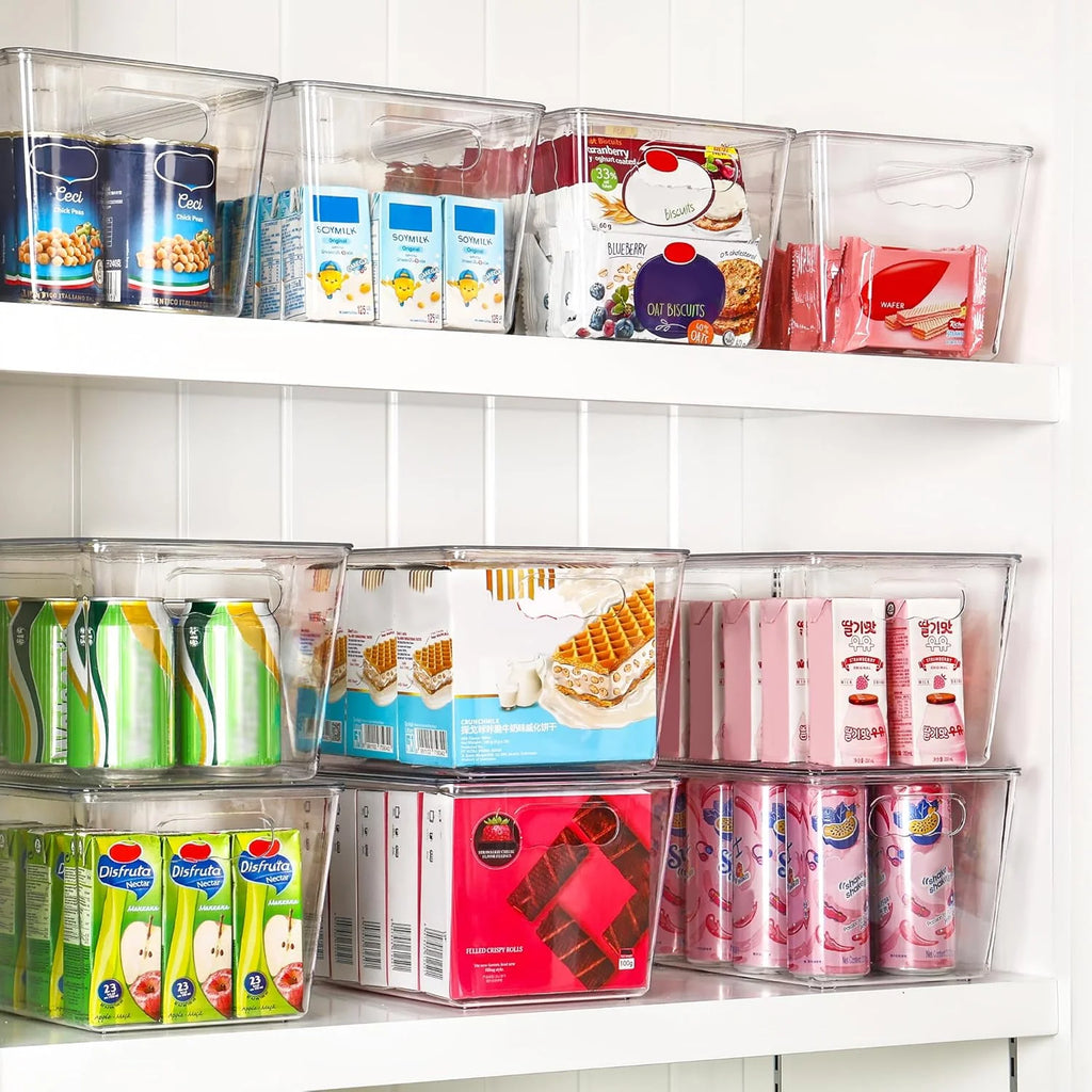 Clear Stackable Storage Bins with Lids Large Plastic Containers with Handle for Pantry Organizer and Storage,Suitable for Bathroom,Cabinet,Kitchen,Fridge,Closet Organization – Stackable Organization for Flexible Room-to-Room Use