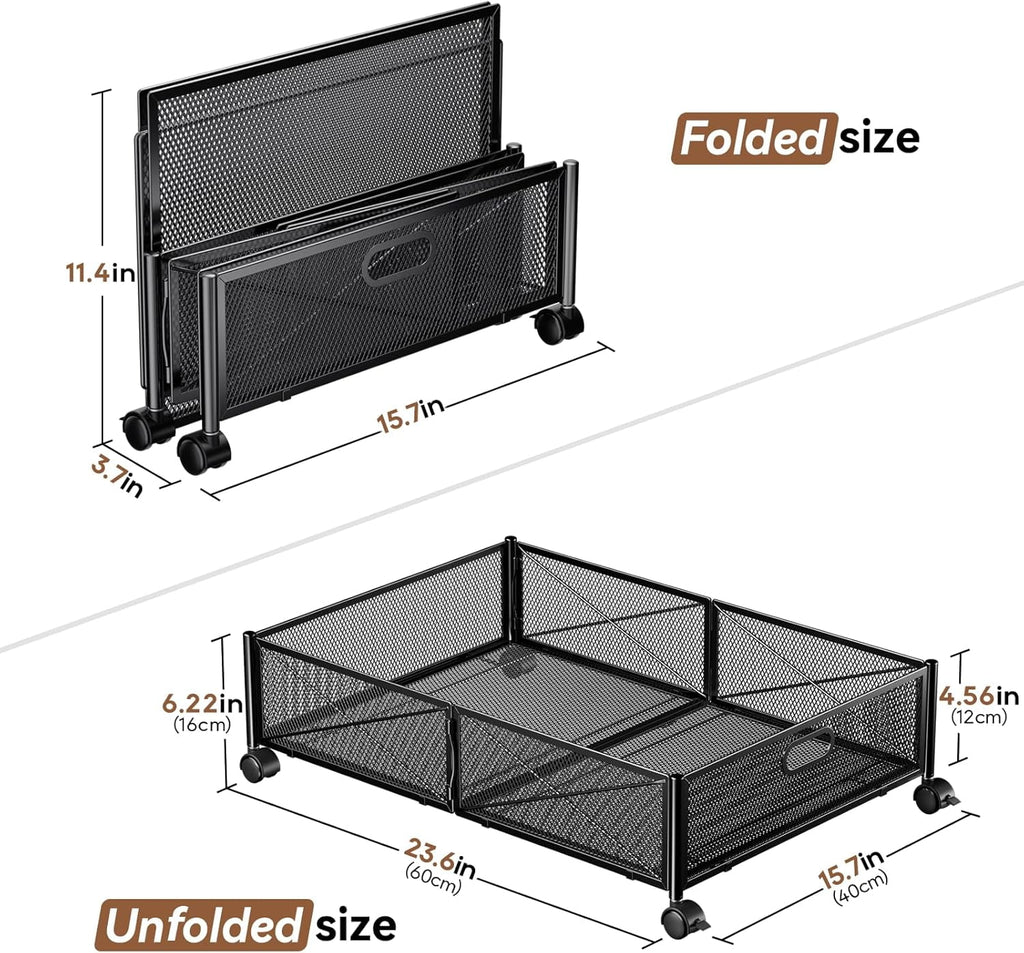 Under Bed Storage Containers with Wheels - Shoe Storage Organizer Drawer Tool-free Assembly Metal Underbed Storage for Bedroom Clothes Shoes Blankets - 2Pack – Multiroom Organization Format for Flexible Room-to-Room Use