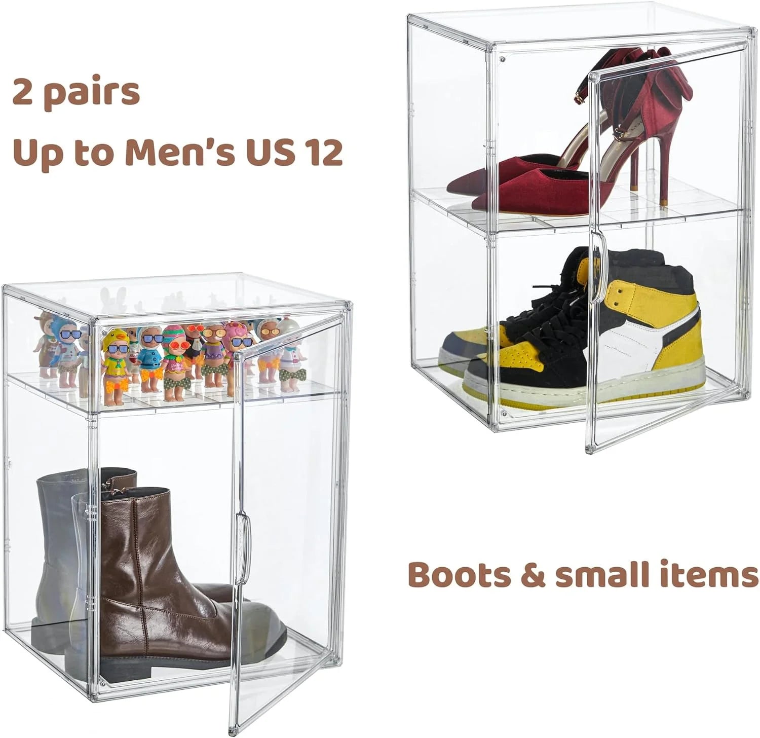 XXX-Large Clear Acrylic Display Case Boot Shoe Storage Boxes With An Adjustable Divider,2 Pack 2 Tiers Clear Plastic Stackable Storage Bins With Lids Big Display Acrylic Box With Magnetic Door – Everyday Household Format for Flexible Room-to-Room Use