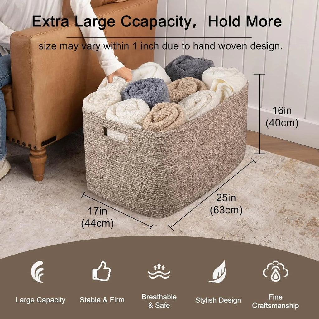 118L XXXLarge Cotton Rope Storage Basket Oversized Blanket Basket Used for Organizing Dirty Clothes in Living Room Bedroom Nursery Dog Toy Storage Bins 25" x 17" x 16",Grey – Practical Home Organization for Flexible Room-to-Room Use