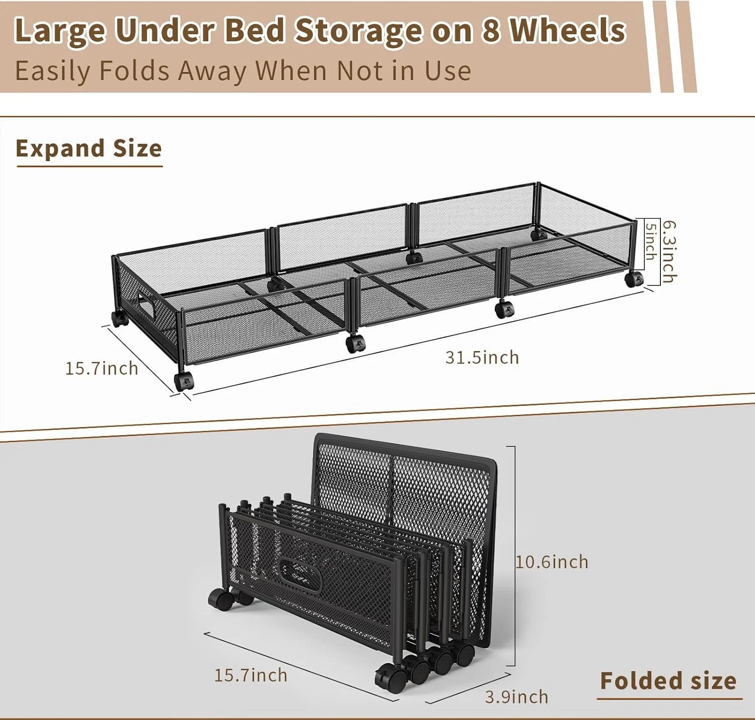 47.2'' Long Under Bed Storage on Wheels 57.6L Large Capacity Rolling Under the Bed Storage Containers Tool-Free Assembly Foldable Underbed Shoes Clothes Toy Drawers – Everyday Household Format for Flexible Room-to-Room Use