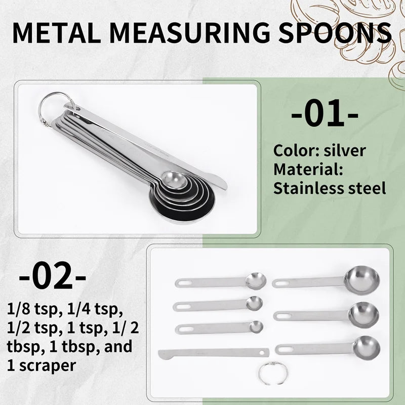 Stainless Steel Measuring Spoons Cups Set Small Tablespoon Teaspoons Set 6 with Bonus C4662 – Durable Stainless Steel Construction for Flexible Room-to-Room Use