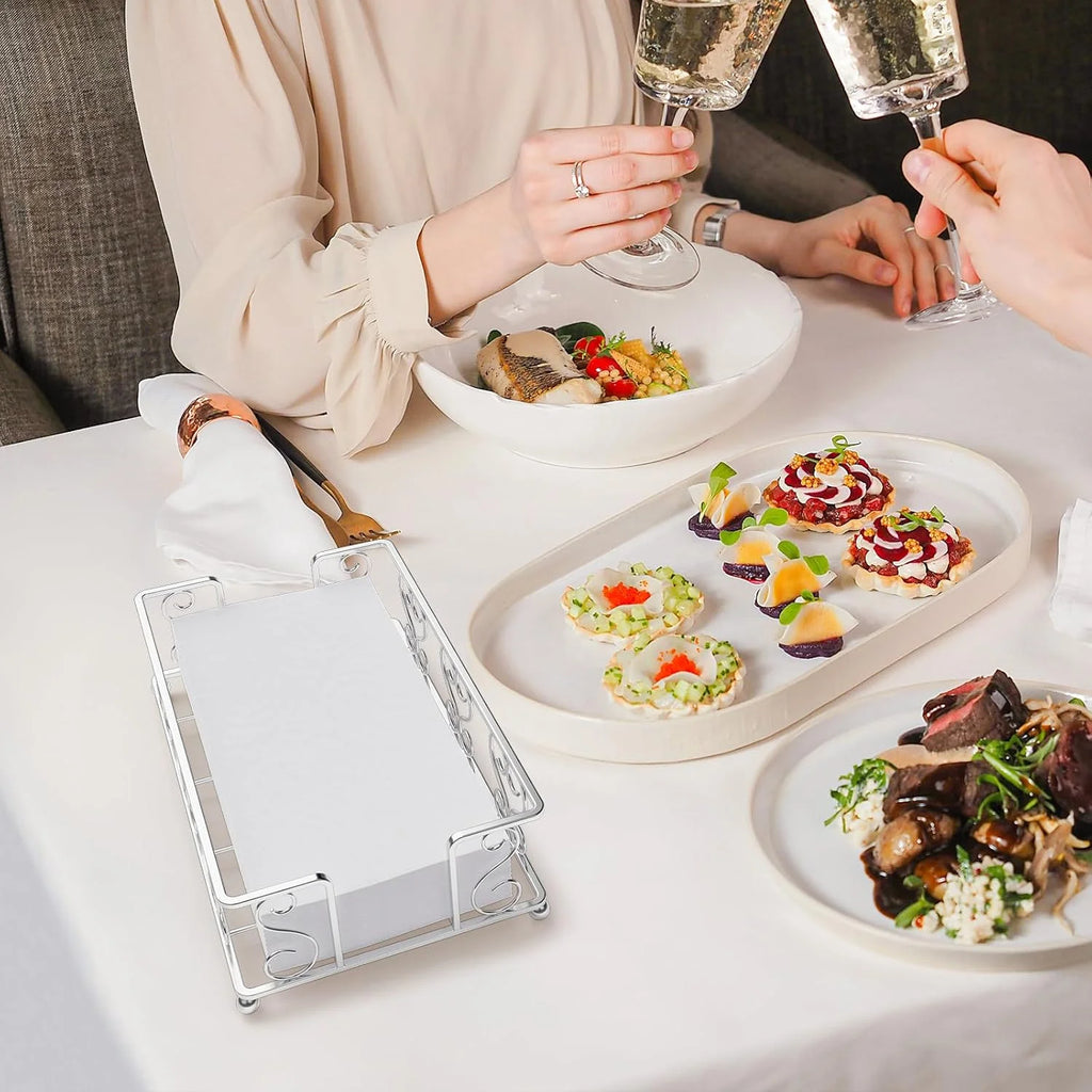 Napkin Holder & Guest Towel Tray - Stainless Steel Disposable Paper Towel Dispenser for Bathroom Table Kitchen Countertop Dinner Table Vanity – Durable Stainless Steel Construction for Flexible Room-to-Room Use