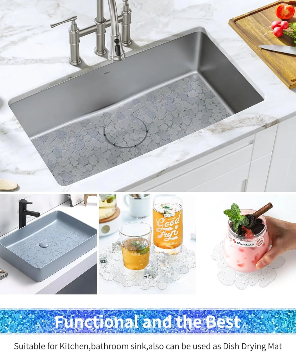 Bligli Pebble Sink Mat 2-Pack - PVC Kitchen Protector for Stainless Steel/Ceramic Dish Drying Mat for Dishes 15.7" x 11.8" Bling Clear – Clear-View Organization for Flexible Room-to-Room Use