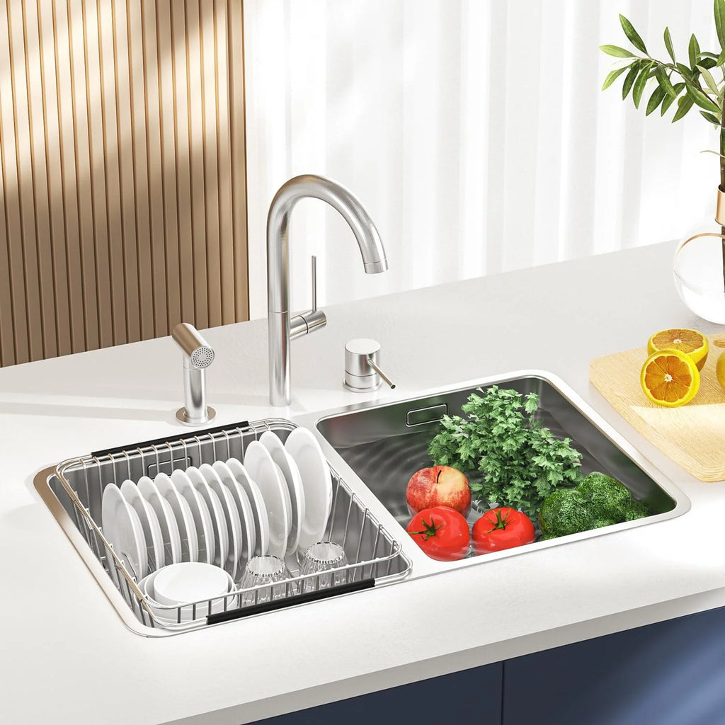 Dish Drying Rack in-Sink 304 Stainless Steel Dish Drainer with Stainless Steel Silverware Holder Over Inside Sink-Adjustable – Durable Stainless Steel Construction for Flexible Room-to-Room Use