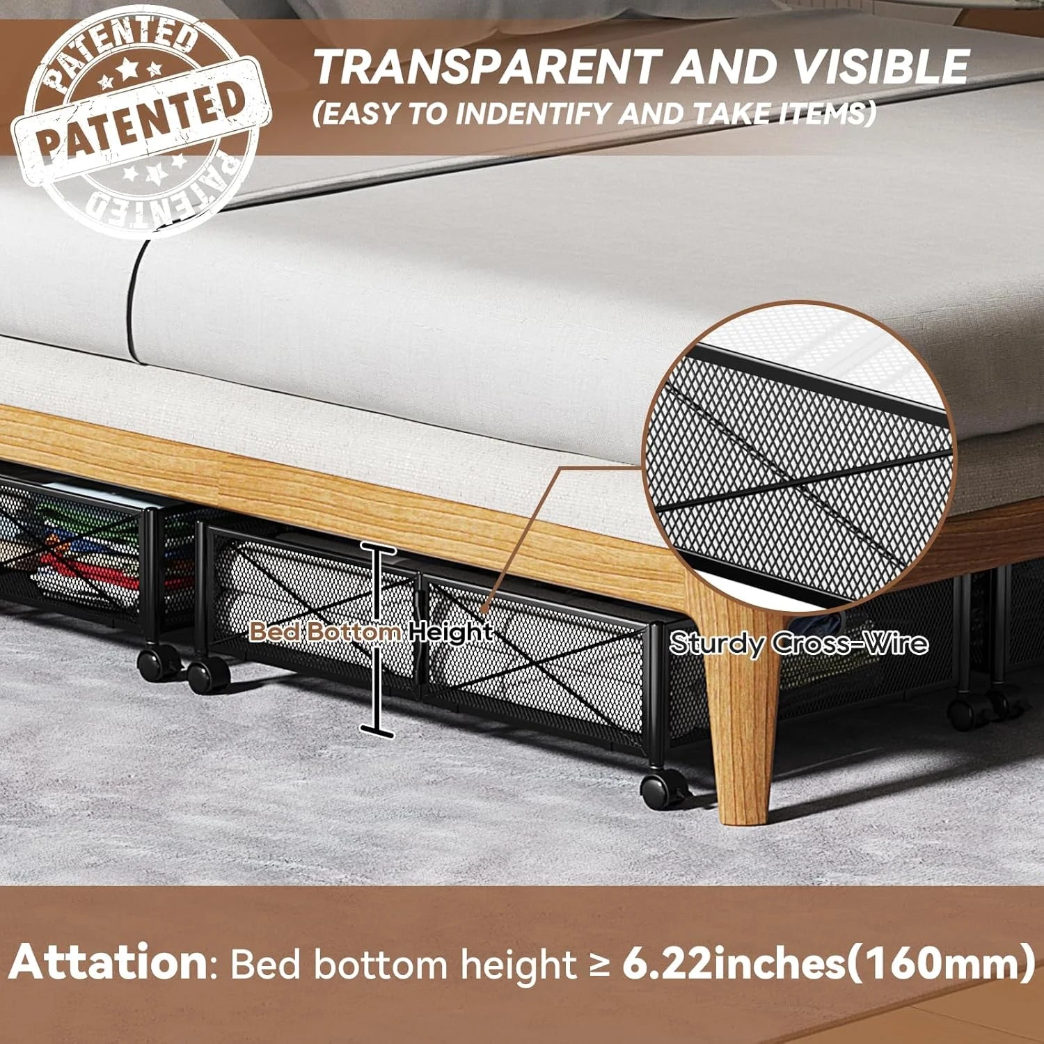 Under Bed Storage Containers with Wheels - Shoe Storage Organizer Drawer Tool-free Assembly Metal Underbed Storage for Bedroom Clothes Shoes Blankets - 2Pack – Multiroom Organization Format for Flexible Room-to-Room Use