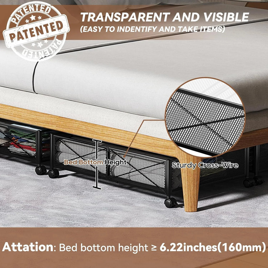Under Bed Storage Containers with Wheels - Shoe Storage Organizer Drawer Tool-free Assembly Metal Underbed Storage for Bedroom Clothes Shoes Blankets - 2Pack – Everyday Household Format for Flexible Room-to-Room Use