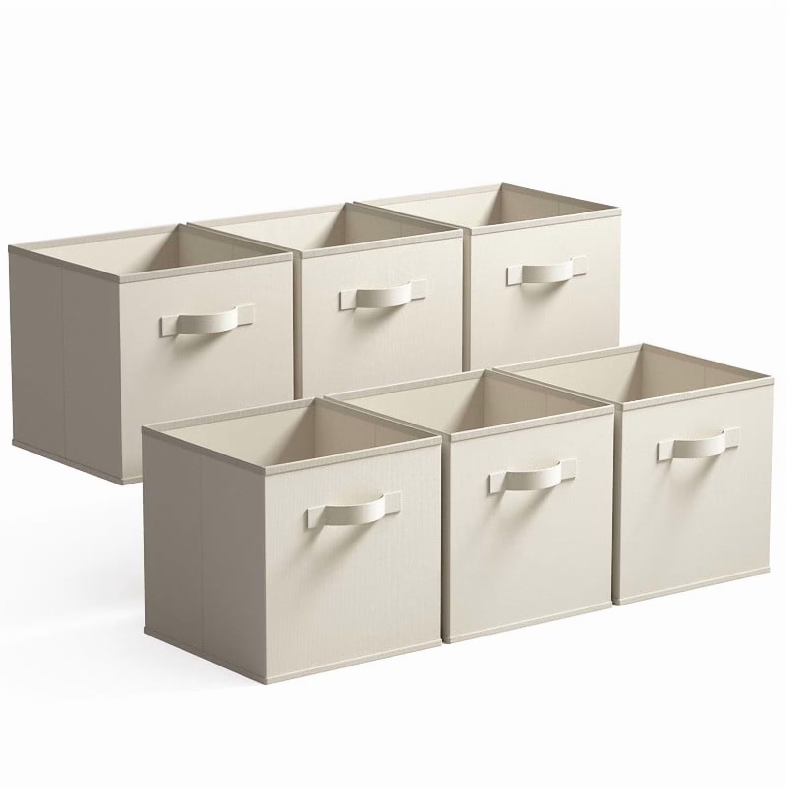 13 Inch Fabric Storage Cubes - Sturdy Collapsible Storage Bins & Handle，Storage Organizer for Organizing Beige Storage Baskets 6-Pack – Multiroom Organization Format for Flexible Room-to-Room Use