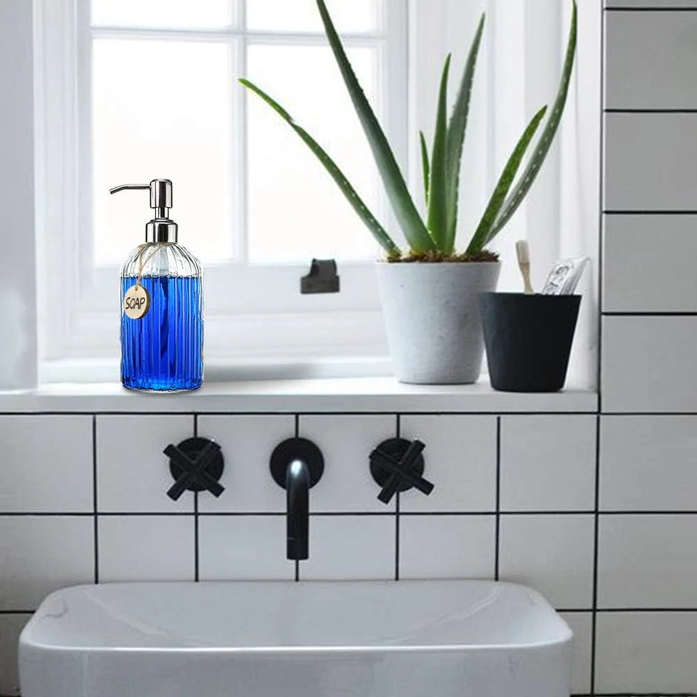 18 Oz Clear Glass Soap Dispenser with Rust-resistant Stainless Steel Pump Refillable Liquid Hand soap Dispenser for Bathroom Well-crafted Kitchen Soap Dispenser – Clear-View Organization for Flexible Room-to-Room Use
