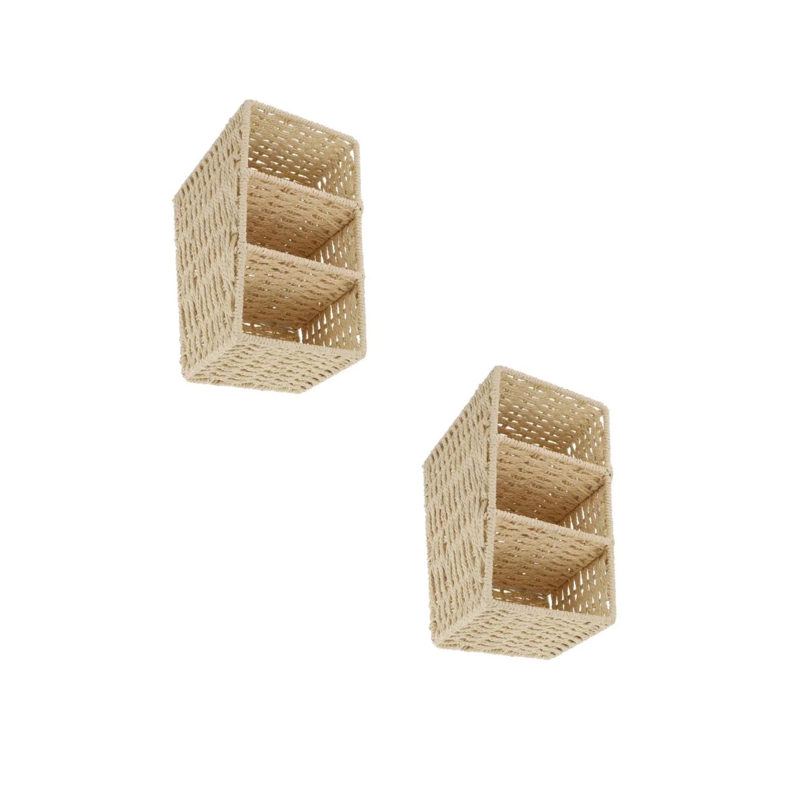2pcs Woven 3 Compartments Woven Storage Box Bin Makeup Container Cube Organizer Divider for Home Bathroom Bedroom Closet Table Remote Beige – Multiroom Organization Format for Flexible Room-to-Room Use