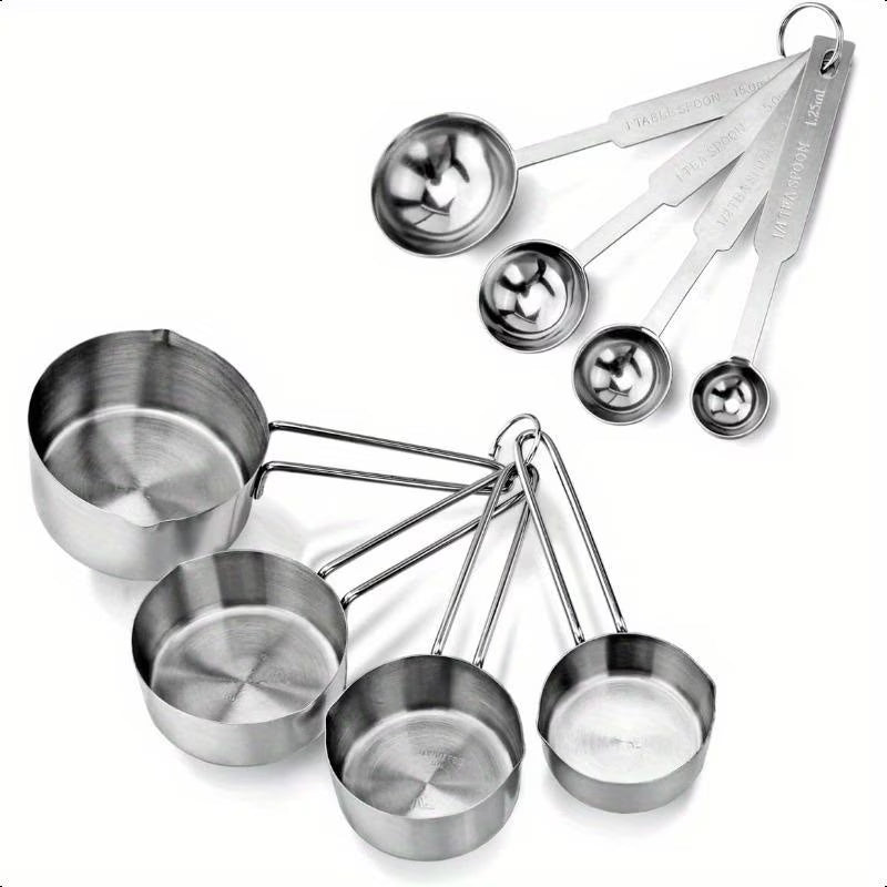 Stainless Steel Measuring Spoons and Measuring Cups Kitchen Tools for Drying and Liquid Ingredients Cooking and Baking Categories Measuring Spoons Measuring Cups Scale Bowls – Durable Stainless Steel Construction for Flexible Room-to-Room Use