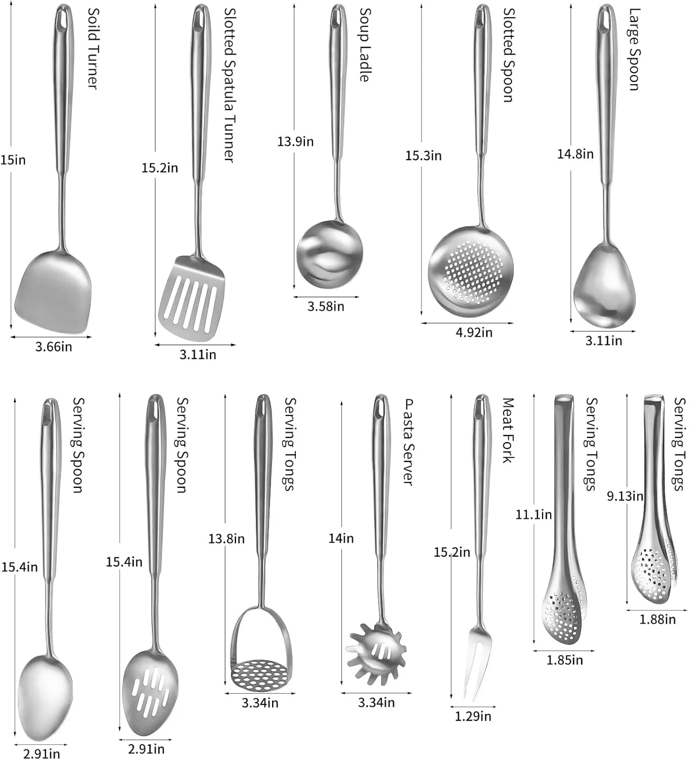 304 Stainless Steel Cooking Utensils,6 Pcs Kitchen Cooking Utensils Set with Spatula Solid Spoon Ladle Skimmer Spaghetti Spoon,Dishwasher Suitable – Durable Stainless Steel Construction for Flexible Room-to-Room Use