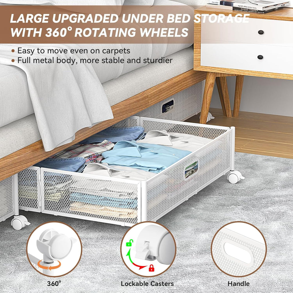 Under Bed Storage Containers with Wheels - Shoe Storage Organizer Drawer Tool-free Assembly Metal Underbed Storage Containers for Bedroom Clothes Shoes Blankets - 2Pack – Everyday Household Format for Flexible Room-to-Room Use