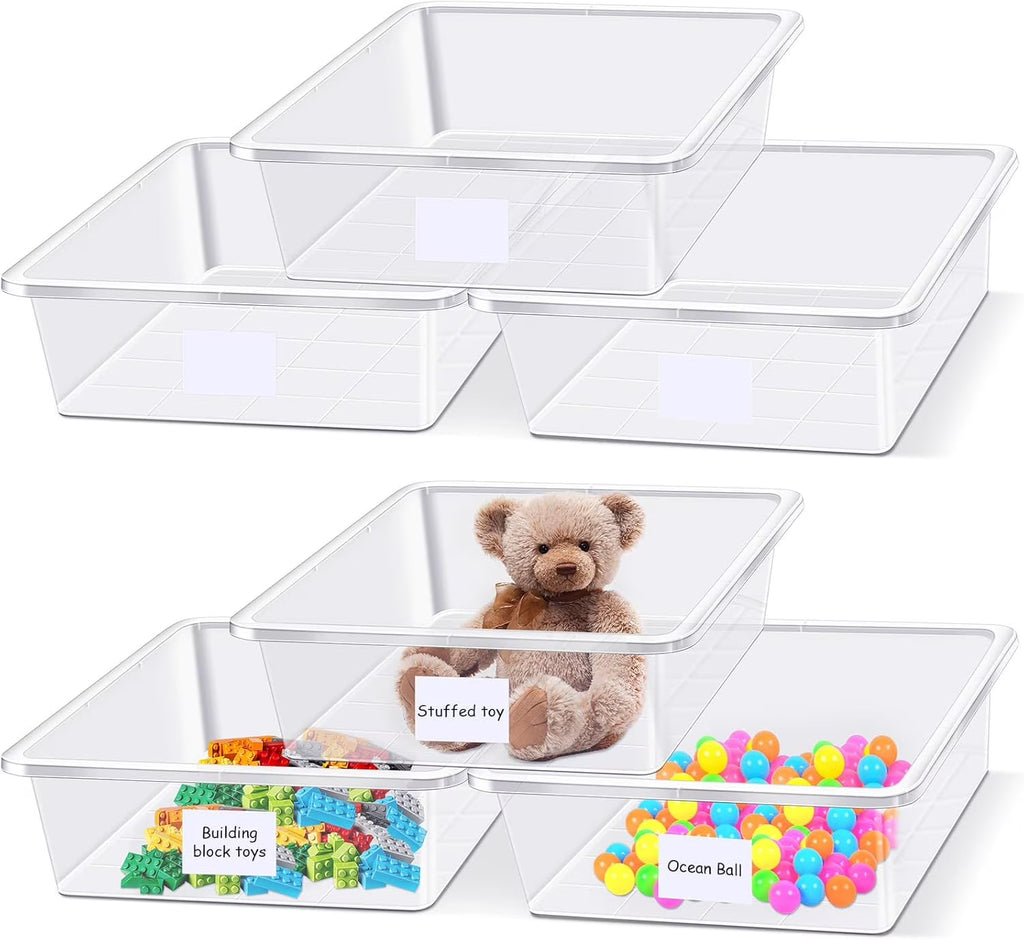 24 Pcs Plastic Cubby Storage Bins Classroom Cubby Organization with Self Adhesive Labels Bin Small Stackable Storage Containers Toy Book Box for School(14 x 10 x 3 Inch,Clear) – Multiroom Organization Format for Flexible Room-to-Room Use