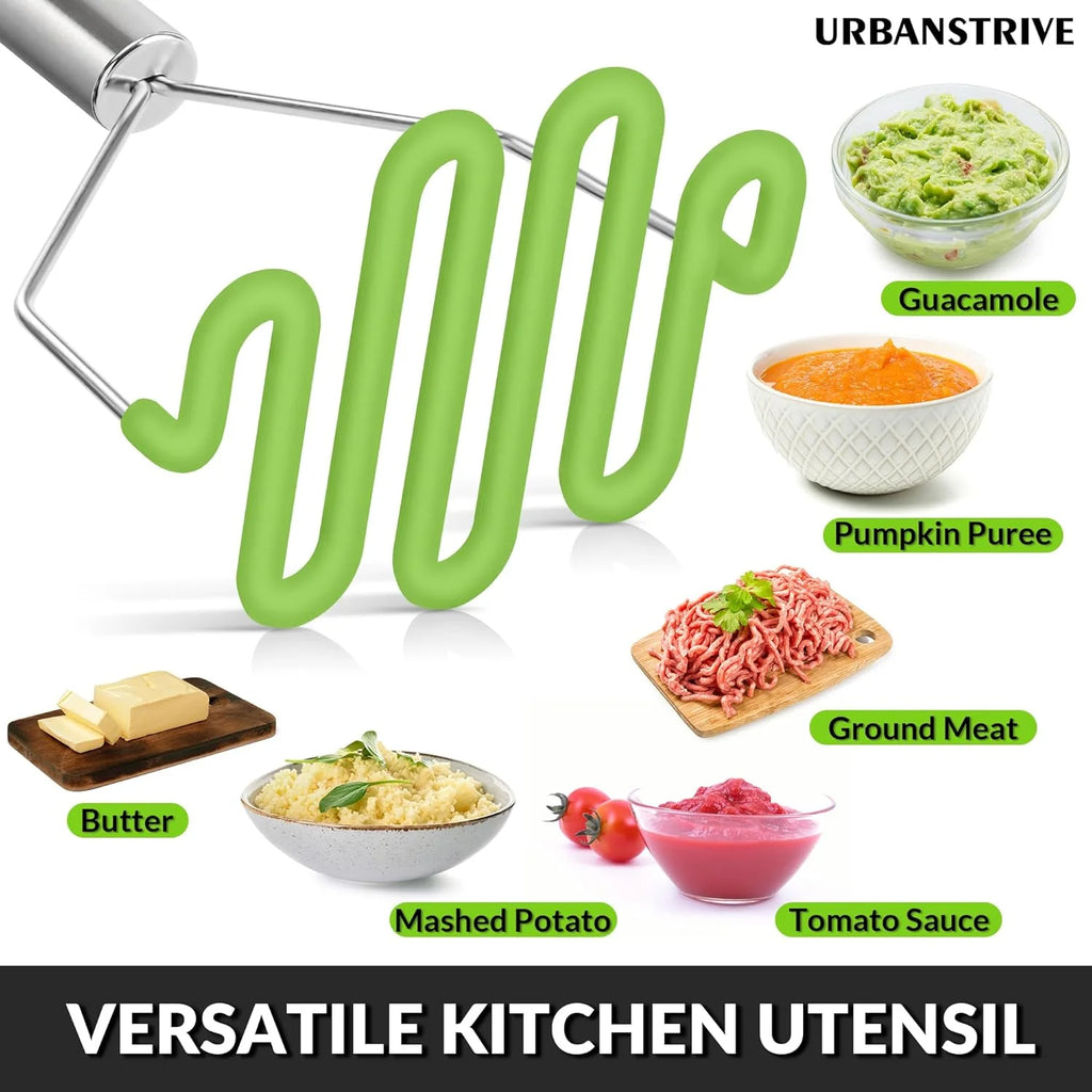 Non-Scratch Silicone Potato Masher Kitchen Tool Potatoes Masher Potato Masher Stainless Steel Wrapped In Well-crafted Silicone Potato Smasher – Durable Stainless Steel Construction for Flexible Room-to-Room Use