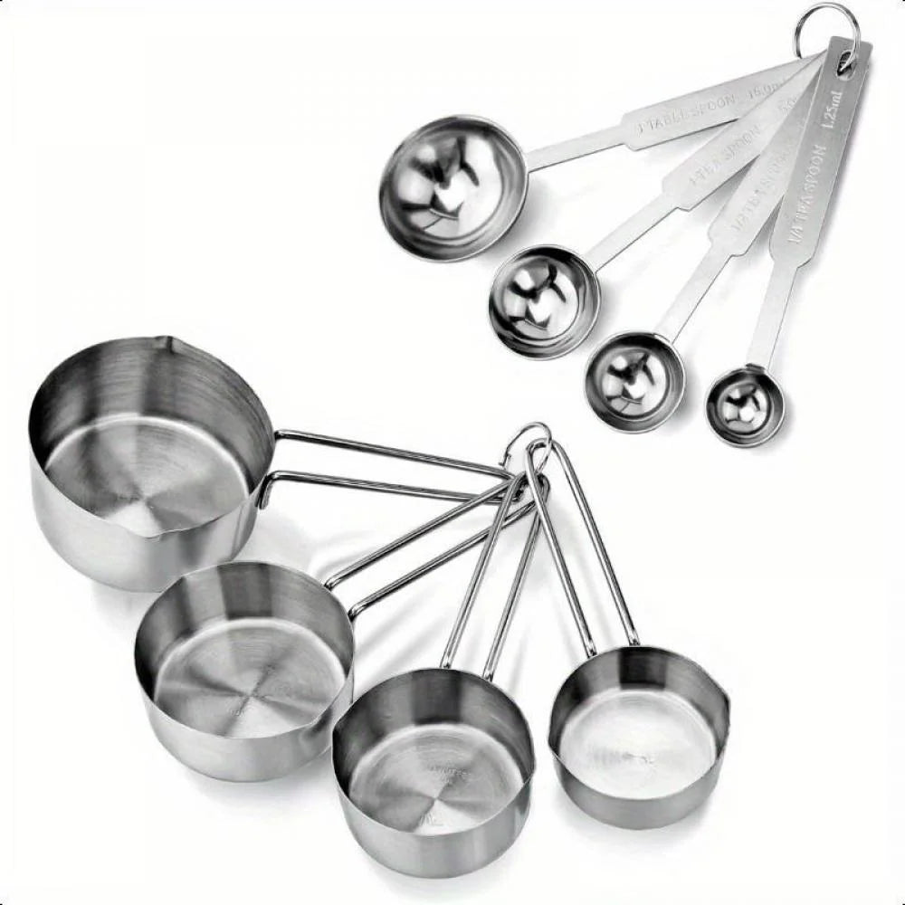 Stainless Steel Measuring Spoons and Measuring Cups Kitchen Tools for Drying and Liquid Ingredients Cooking and Baking Categories Measuring Spoons Measuring Cups Scale Bowls – Durable Stainless Steel Construction for Flexible Room-to-Room Use