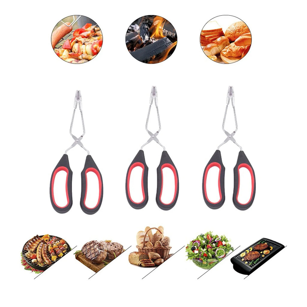 Scissor Tongs with Silicone Tips 23.5x7.5cm Stainless Steel Nonstick Kitchen Cooking Tool – Durable Stainless Steel Construction for Flexible Room-to-Room Use
