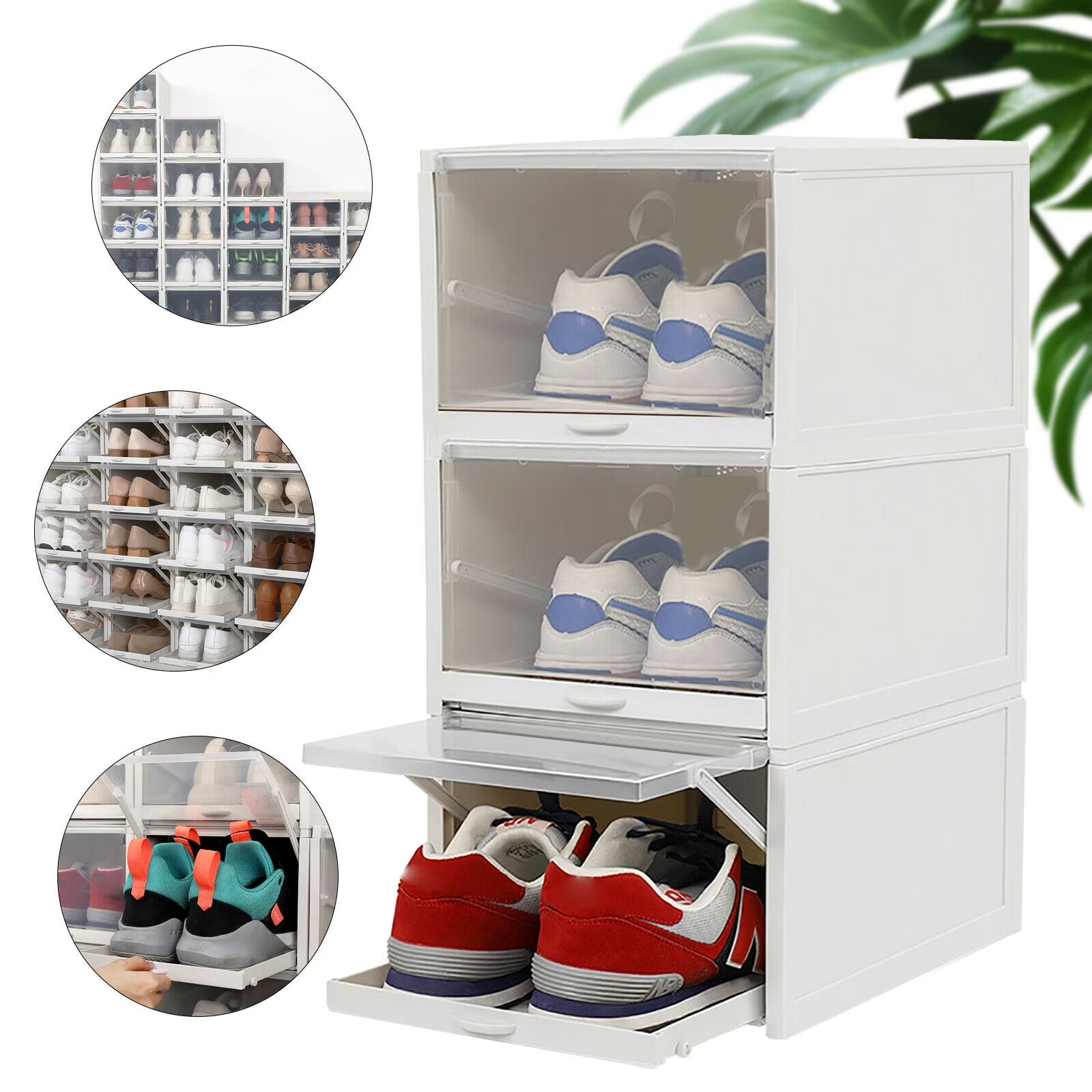 3pcs Foldable Shoe Box Push Drawer Type Storage Organizer Shoe Box Clear Cover Stackable Shoe Storage Box Gray Sneaker Case Stackable Container W/Drawer Push Pull Transparent Shoe Box Stackable – Foldable Space-Saving Design for Flexible Room-to-Room Use