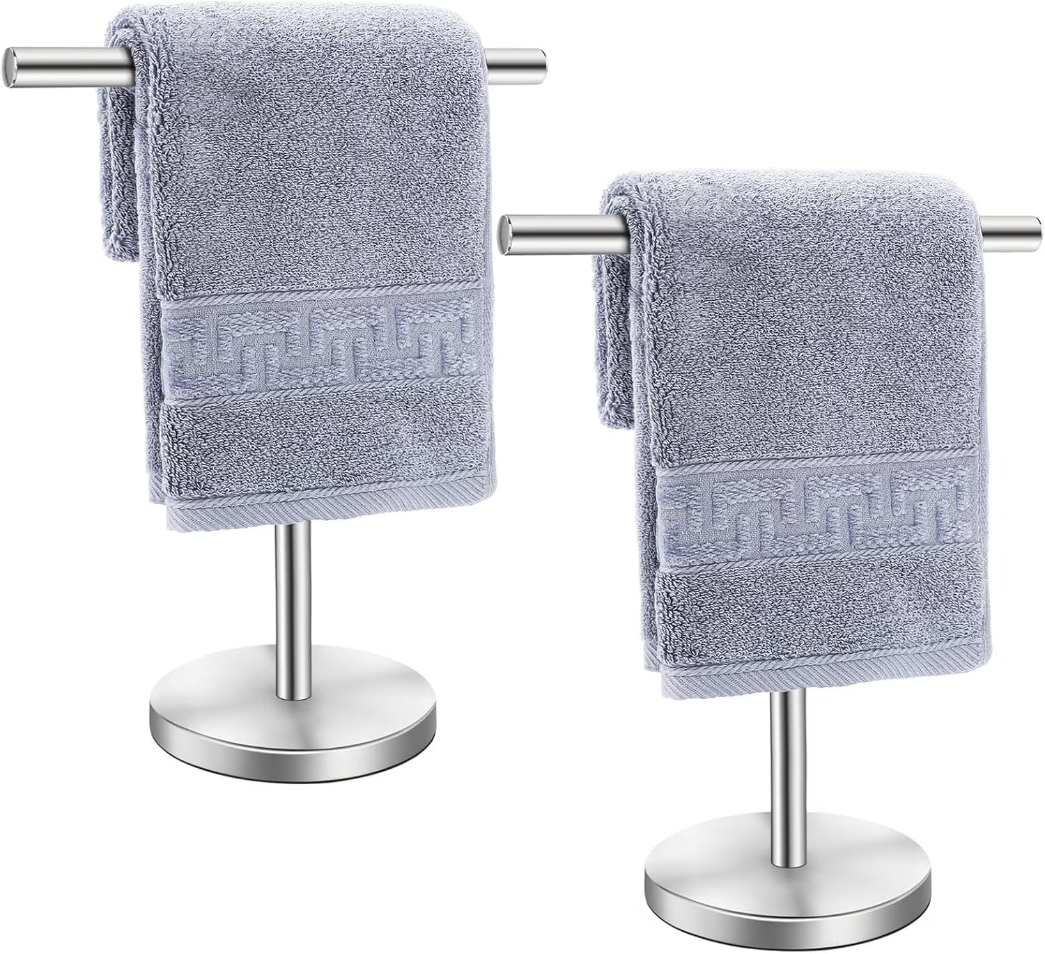 T-Shape Bath Hand Towel Holder Stand Stainless Steel Free Standing Hand Towel Rack with Heavy Base for Bathroom Kitchen & Countertop Silver 2 Pack – Durable Stainless Steel Construction for Flexible Room-to-Room Use