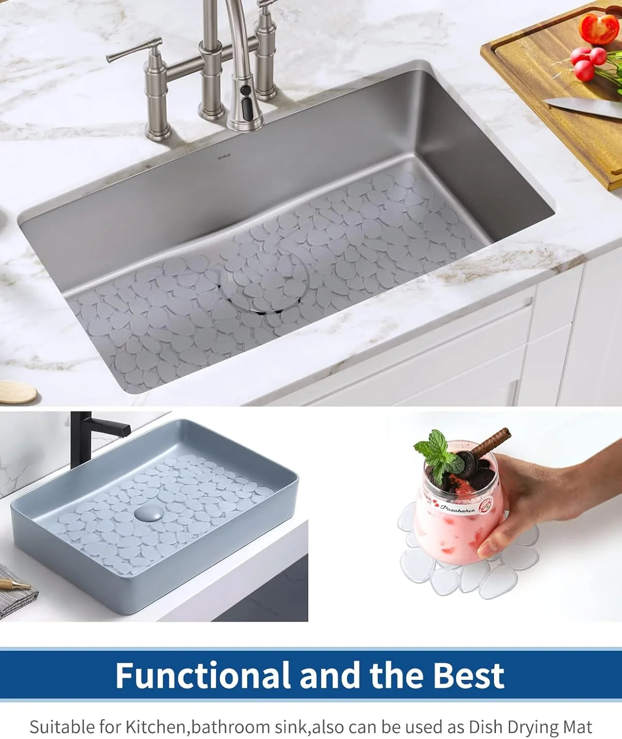 Bligli Pebble Sink Mat 2-Pack - PVC Kitchen Protector for Stainless Steel/Ceramic Dish Drying Mat for Dishes 15.7" x 11.8" Clear – Clear-View Organization for Flexible Room-to-Room Use