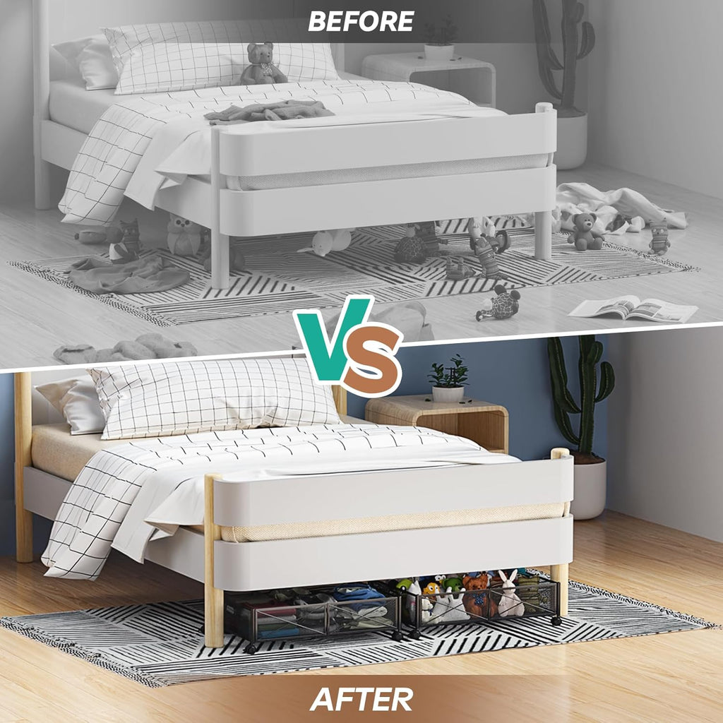 Under Bed Storage Containers with Wheels - Shoe Storage Organizer Drawer Tool-free Assembly Metal Underbed Storage for Bedroom Clothes Shoes Blankets - 2Pack – Multiroom Organization Format for Flexible Room-to-Room Use