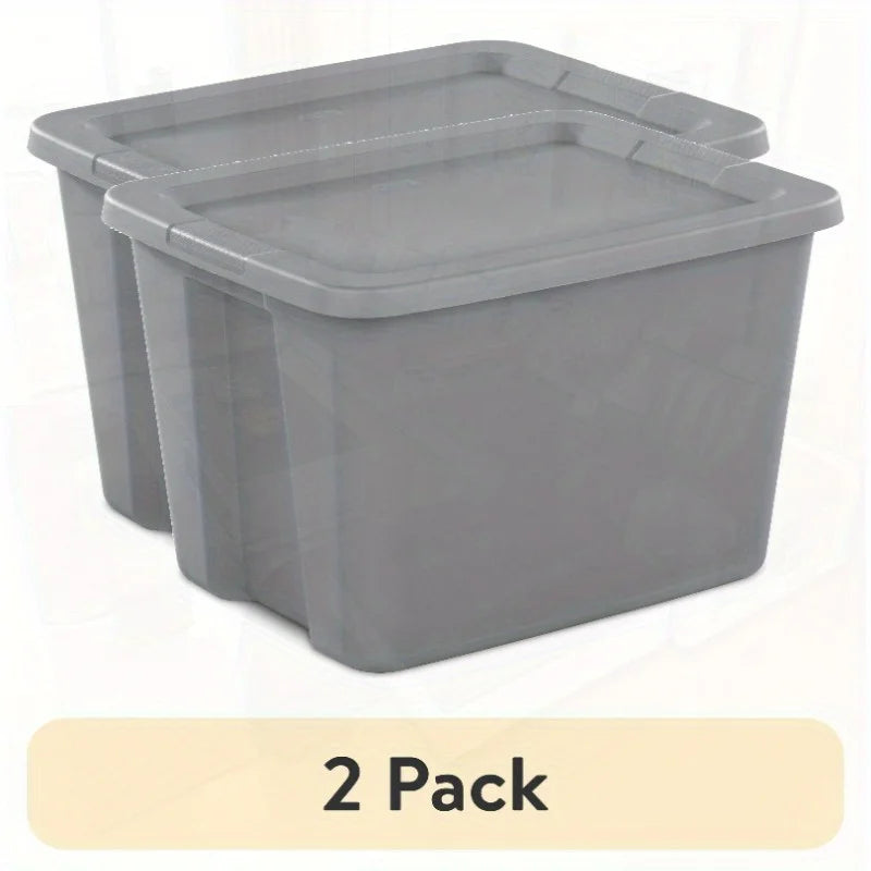 2-Pack 18 Gallon Heavy-Duty Plastic Storage Bins with Snap-On Lids - Durable Stackable Gray Organizers for Home Garage Pantry & Office - Space-Saving Rectangular Design with Reinforced Handles – Stackable Organization for Flexible Room-to-Room Use