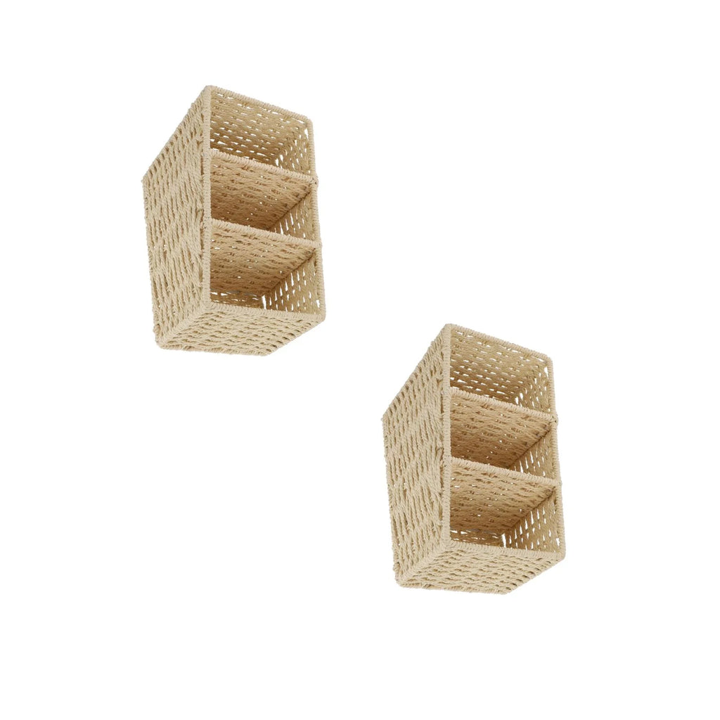 2pcs Woven 3 Compartments Woven Storage Box Bin Makeup Container Cube Organizer Divider for Home Bathroom Bedroom Closet Table Remote Beige – Multiroom Organization Format for Flexible Room-to-Room Use