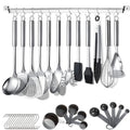 Kitchen Utensils Set 38 Pieces Stainless Steel Cooking Utensils Set Kitchen Gadgets Cookware Kitchen Tool Set with Utensil Holder Rack And Hooks For Hanging Dishwasher Suitable – Space-Saving Hanging Design for Flexible Room-to-Room Use