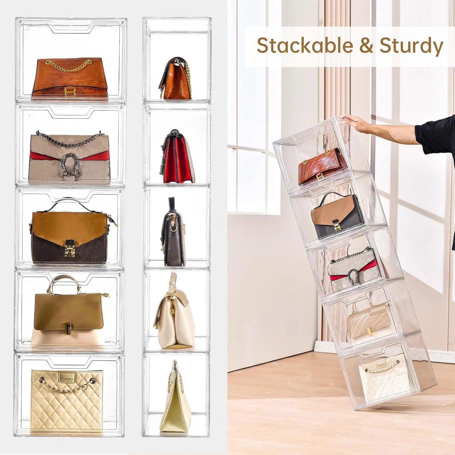 3 Pack Clear Storage Bins with Lids Storage Containers with Magnetic Door Stackable Acrylic Display Case for Handbags Cosmetic Multifunctional Storage Boxes for Dorm Living Room Bedroom Storage – Stackable Organization for Flexible Room-to-Room Use