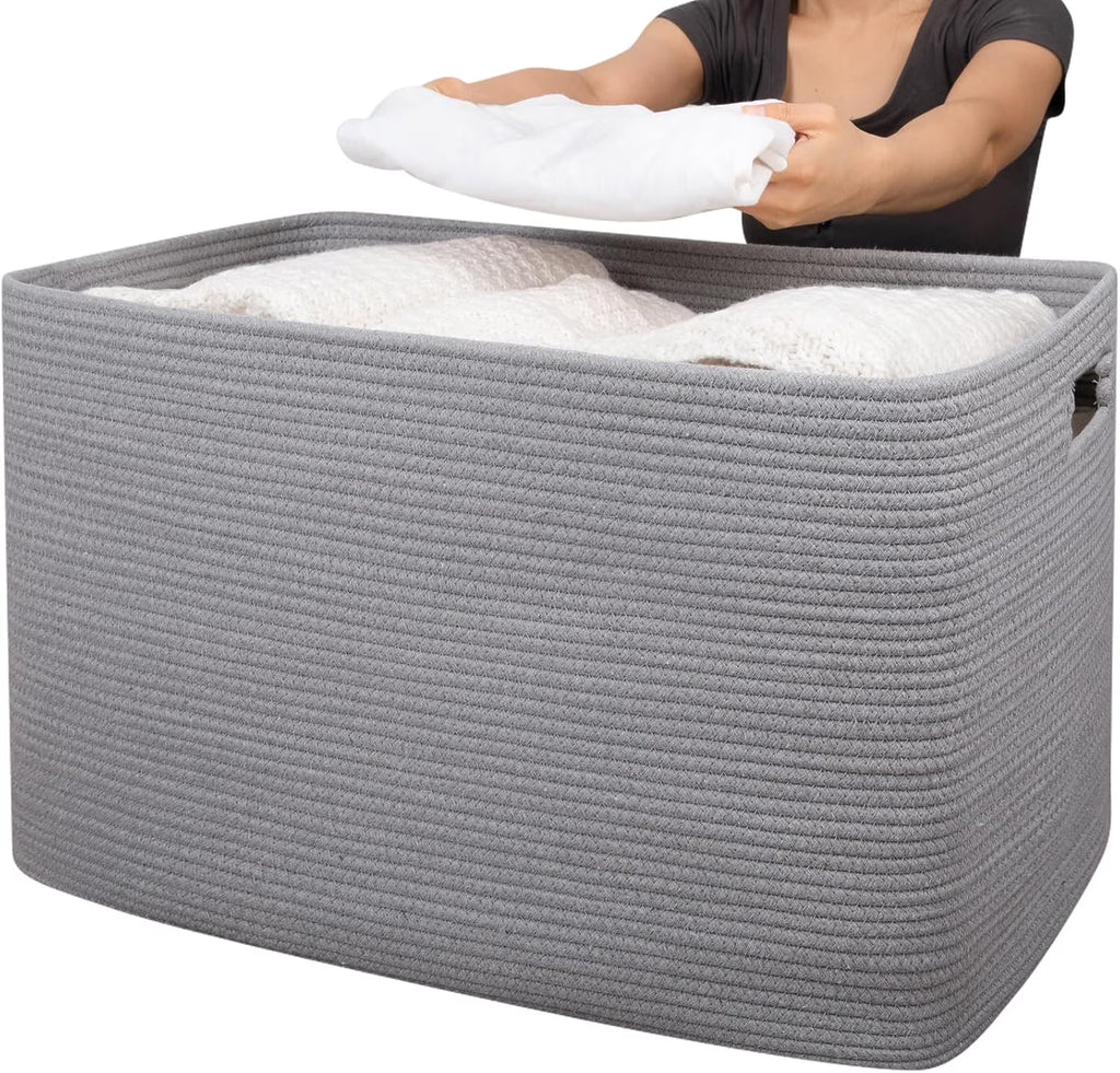 118L XXXLarge Cotton Rope Storage Basket Oversized Blanket Basket Used for Organizing Dirty Clothes in Living Room Bedroom Nursery Dog Toy Storage Bins 25" x 17" x 16",Grey – Practical Home Organization for Flexible Room-to-Room Use
