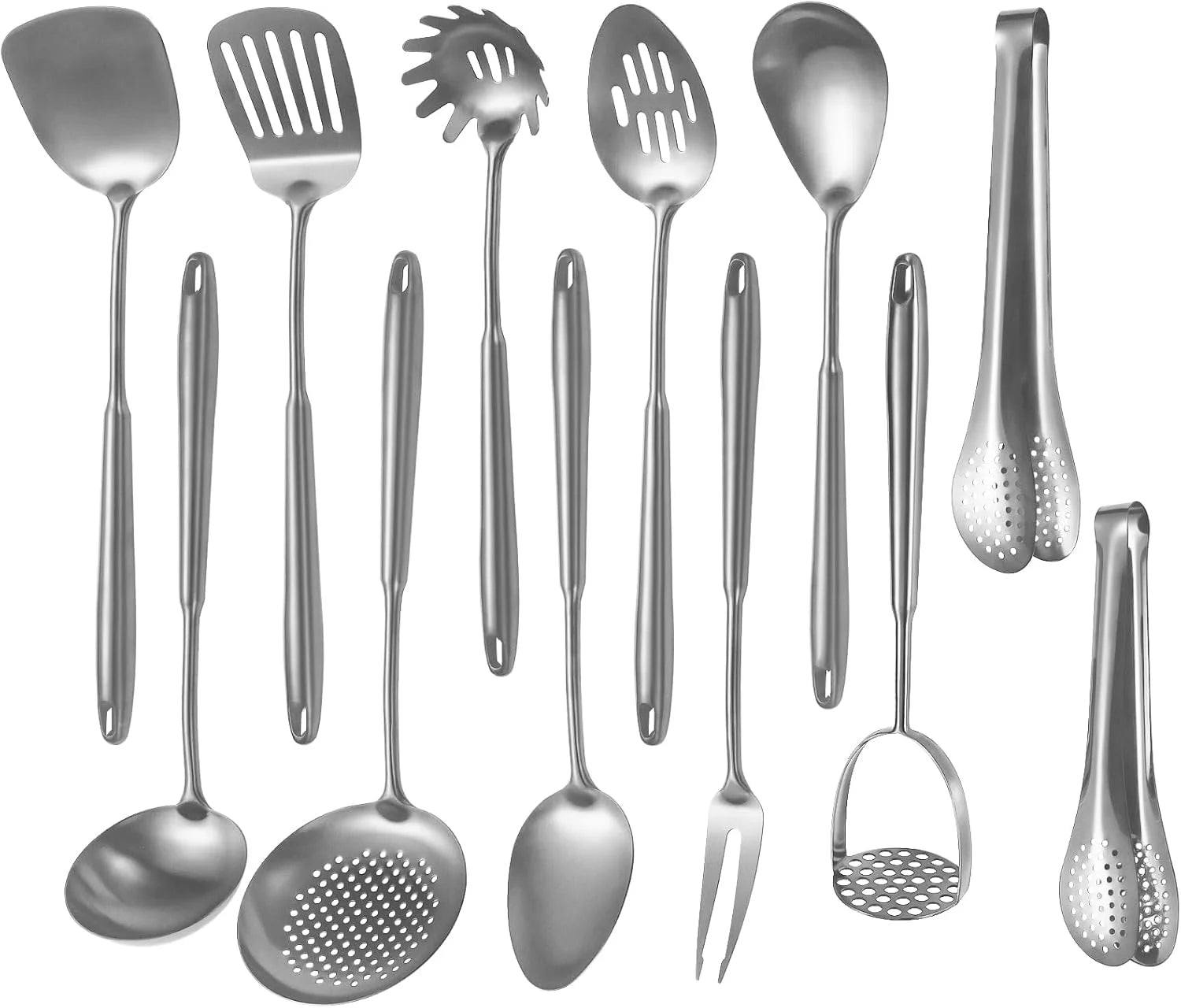304 Stainless Steel Cooking Utensils,6 Pcs Kitchen Cooking Utensils Set with Spatula Solid Spoon Ladle Skimmer Spaghetti Spoon,Dishwasher Suitable – Durable Stainless Steel Construction for Flexible Room-to-Room Use