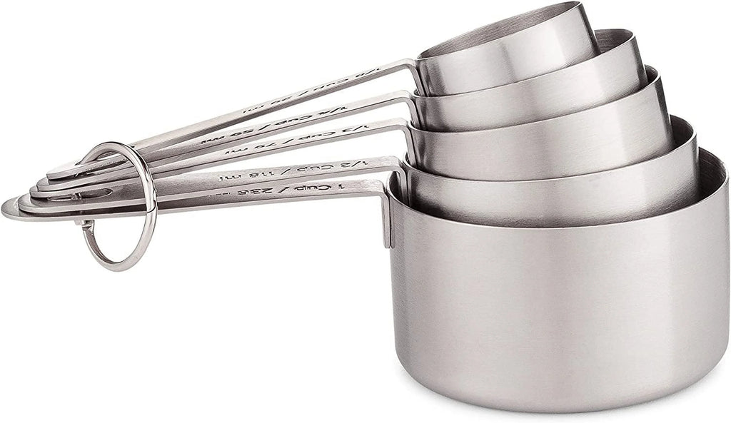Stainless Steel Measuring Cups Heavy-Duty 5-Piece Set with Storage Ring – Kitchen Measuring Tools – Durable Stainless Steel Construction for Flexible Room-to-Room Use