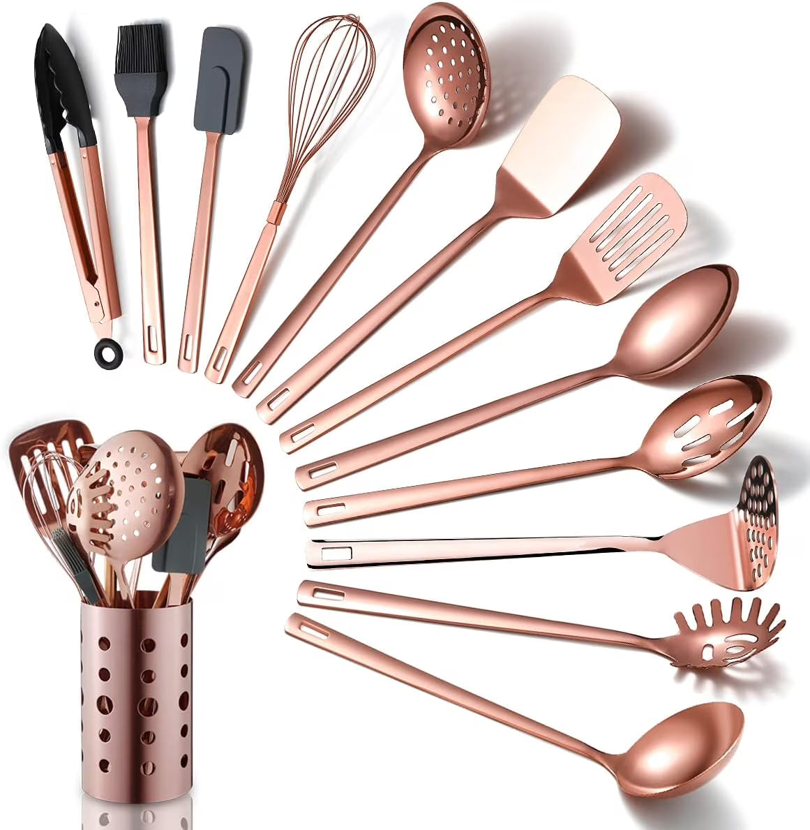 Copper Kitchen Utensils Set,13 Pieces Stainless Steel Cooking Utensils Set with – Durable Stainless Steel Construction for Flexible Room-to-Room Use