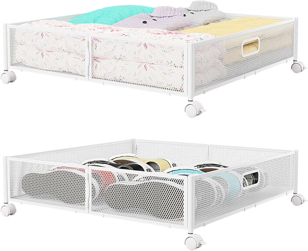 Under Bed Storage Containers with Wheels - Shoe Storage Organizer Drawer Tool-free Assembly Metal Underbed Storage Containers for Bedroom Clothes Shoes Blankets - 2Pack – Everyday Household Format for Flexible Room-to-Room Use