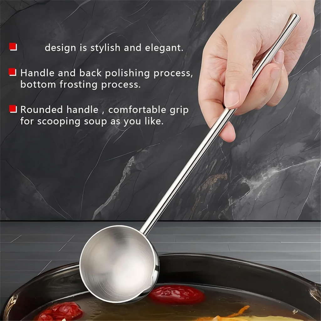 Small Soup Ladle Stainless Steel Metal Deep Spoon with Pour Spout 2 Oz Long Handle Gravy Ladles Heat- 10.5 Inch – Convenient Carry Handles for Flexible Room-to-Room Use