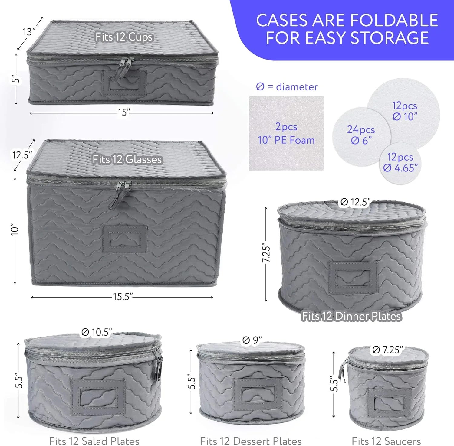 China Storage Containers - Quilted 6-Piece Set Storage Box- Stores Chinaware Stemware Dinnerware Dish Storage Service for 12 48 Pcs Felt Protectors Cardboard Dividers Included – Convenient Multi-Piece Set for Flexible Room-to-Room Use