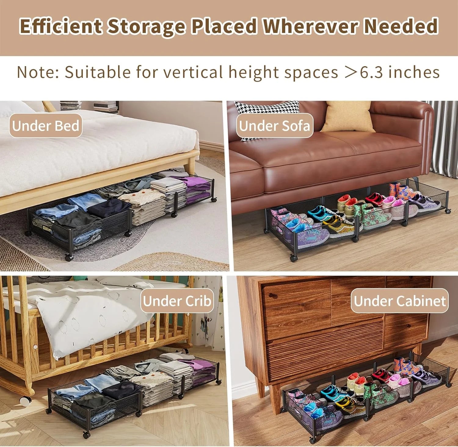 47.2'' Long Under Bed Storage on Wheels 57.6L Large Capacity Rolling Under the Bed Storage Containers Tool-Free Assembly Foldable Underbed Shoes Clothes Toy Drawers – Multiroom Organization Format for Flexible Room-to-Room Use