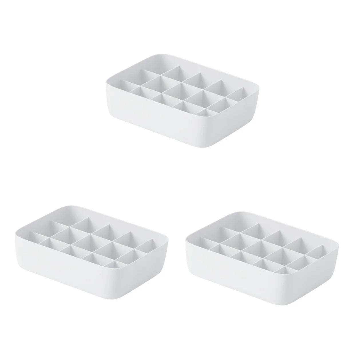 3pcs Underwear Storage Box Plastic Storage Basket Stackable Storage Container with 15-Compartment Divider for Bra Panties Socks(White) – Multiroom Organization Format for Flexible Room-to-Room Use